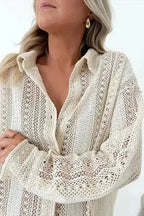 Oversized Shirt - Beige Lace Crochet - Fashionfitz