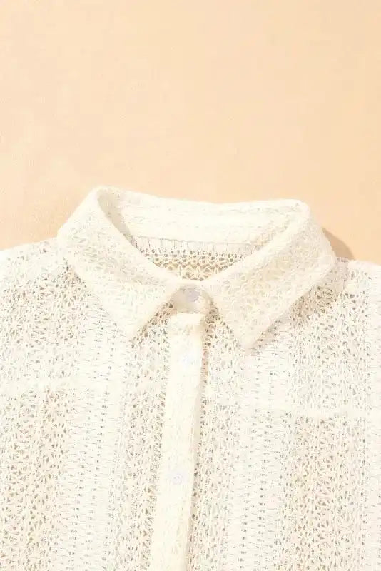 Oversized Shirt - Beige Lace Crochet - Fashionfitz