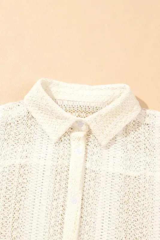 Oversized Shirt - Beige Lace Crochet - Fashionfitz
