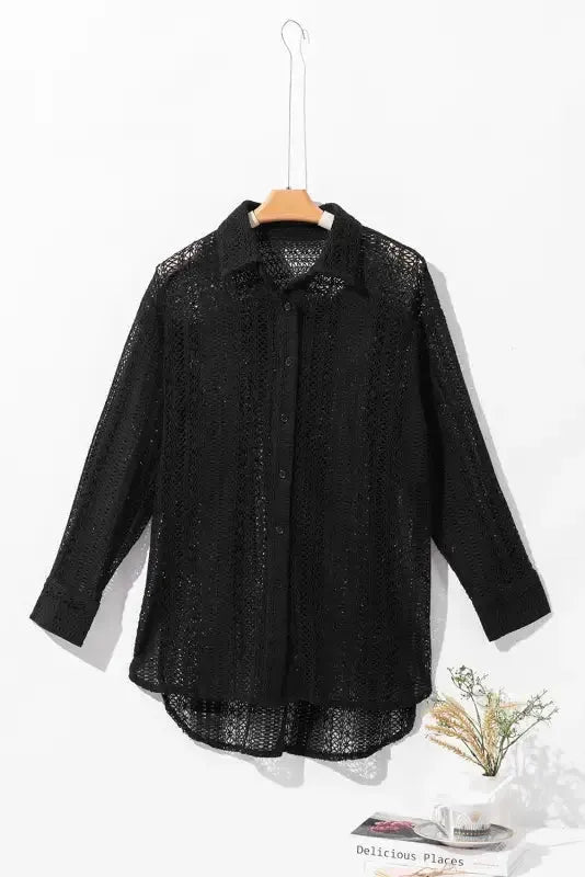 Oversized Shirt - Beige Lace Crochet - Fashionfitz