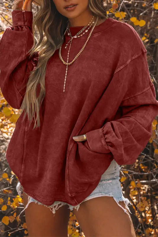 Oversized sweatshirt - twist open back - red / s / 80% polyester + 20% cotton - sweatshirts