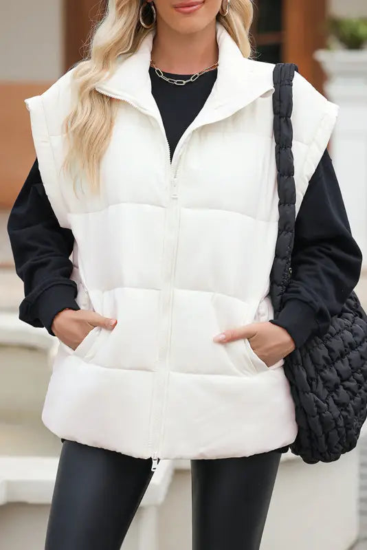 Oversized zipper puffer vest