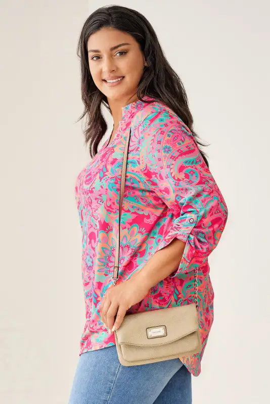 Paisley roll tab sleeve blouse - plus size - blouses