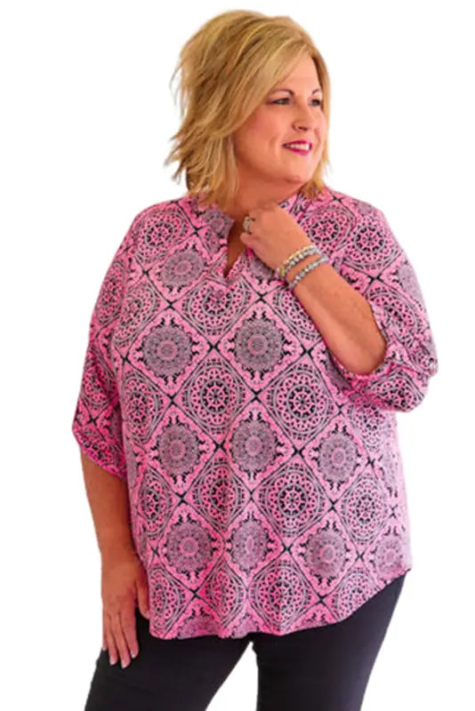 Paisley roll tab sleeve blouse - plus size - blouses