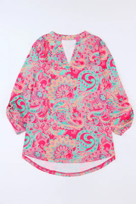 Paisley roll tab sleeve blouse - plus size - blouses