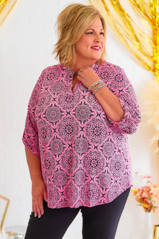 Paisley roll tab sleeve blouse - plus size - blouses