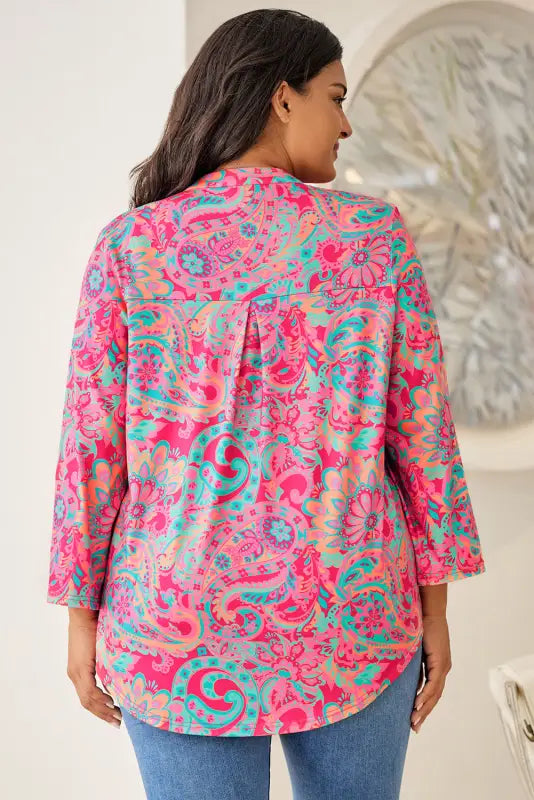 Paisley roll tab sleeve blouse - plus size - blouses