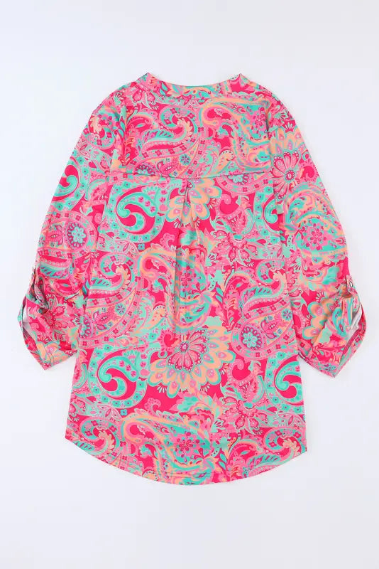 Paisley roll tab sleeve blouse - plus size - blouses