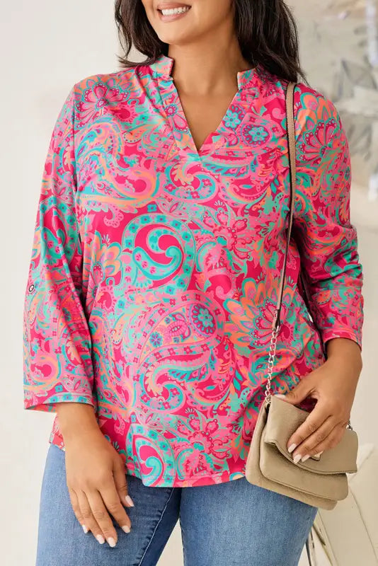 Paisley roll tab sleeve blouse - plus size - blouses