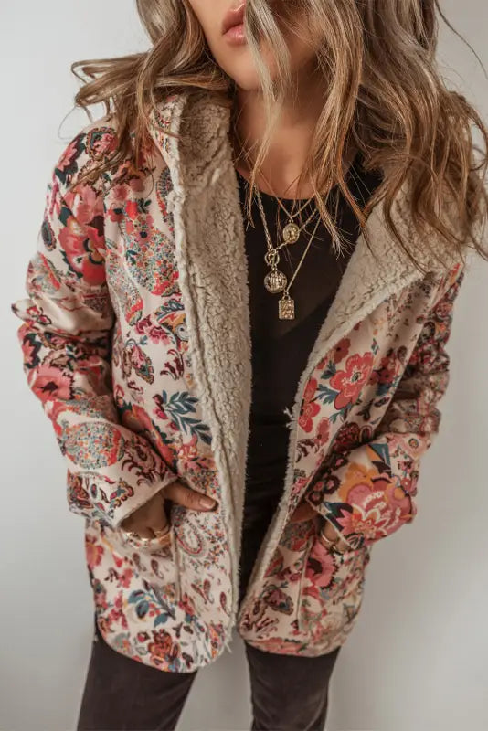 Paisley sherpa-lined hooded jacket | ladies winter jackets