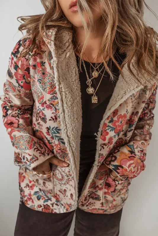 Paisley sherpa-lined hooded jacket | ladies winter jackets