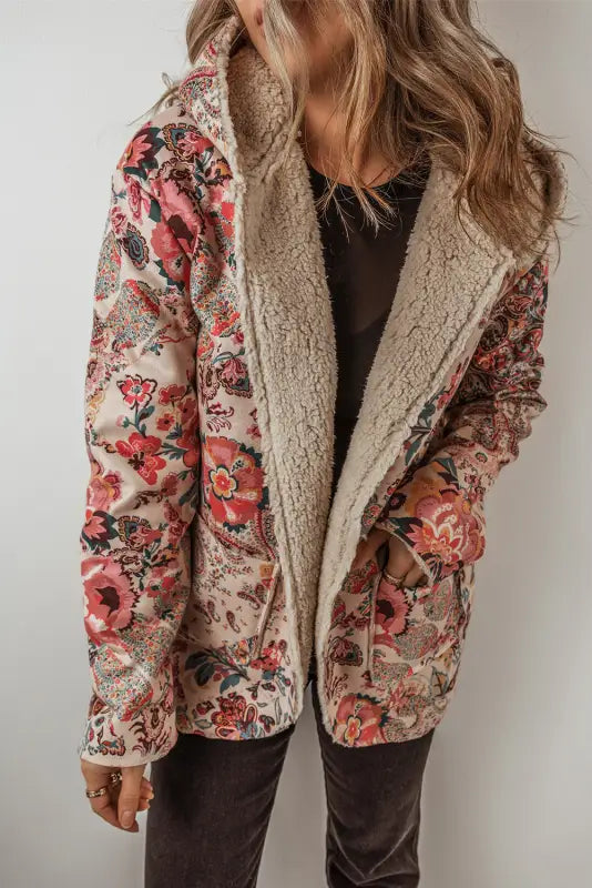 Paisley sherpa-lined hooded jacket | ladies winter jackets