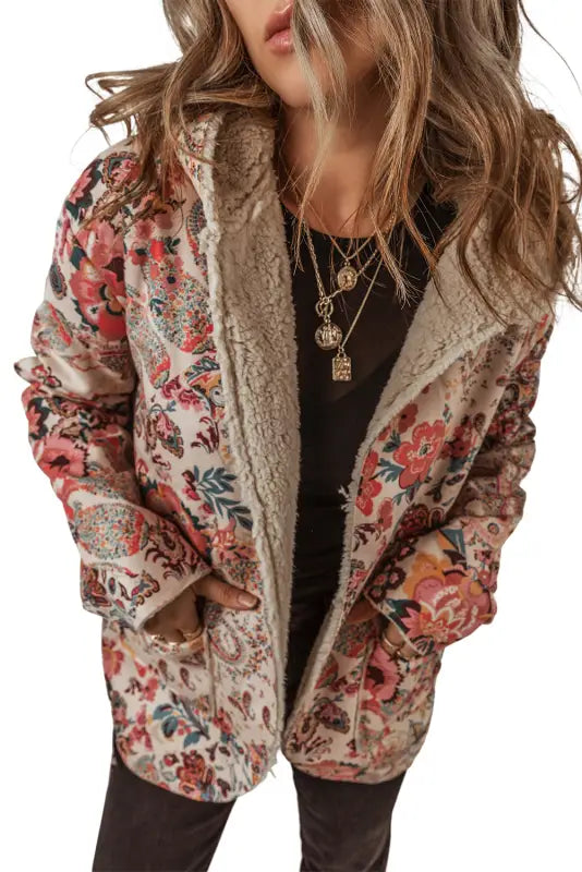 Paisley sherpa-lined hooded jacket | ladies winter jackets