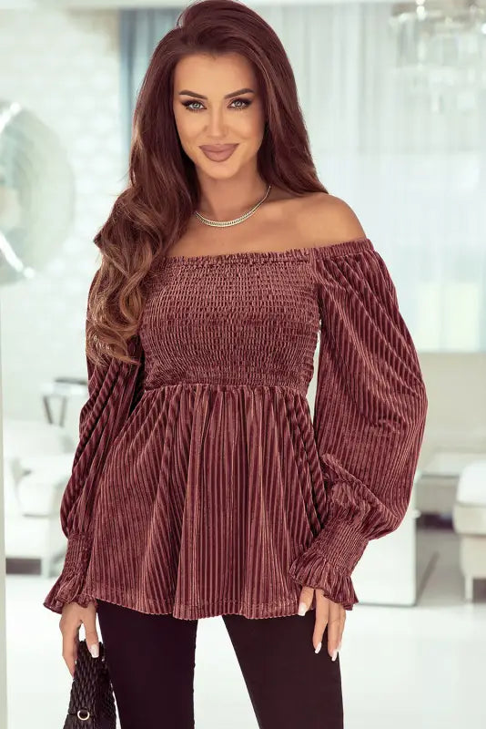 Dresses pale chestnut long sleeve tiered ribbed velvet dress