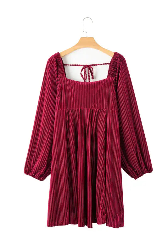 Dresses pale chestnut long sleeve tiered ribbed velvet dress