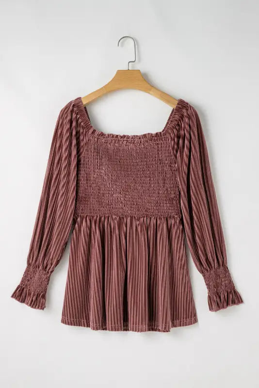 Dresses pale chestnut long sleeve tiered ribbed velvet dress