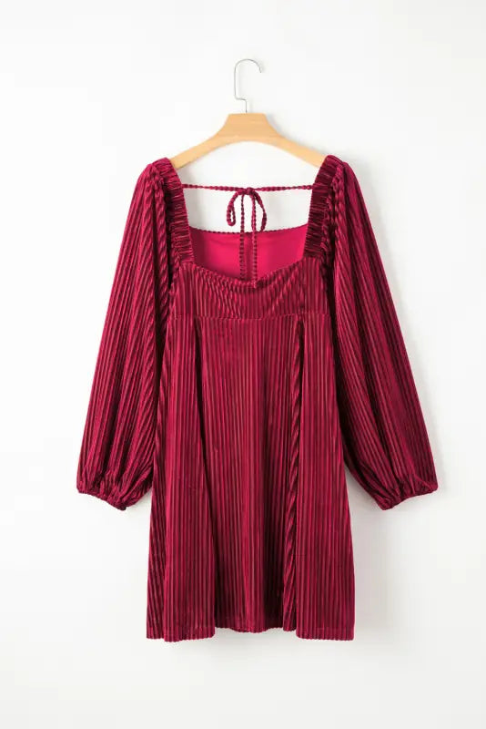 Dresses pale chestnut long sleeve tiered ribbed velvet dress