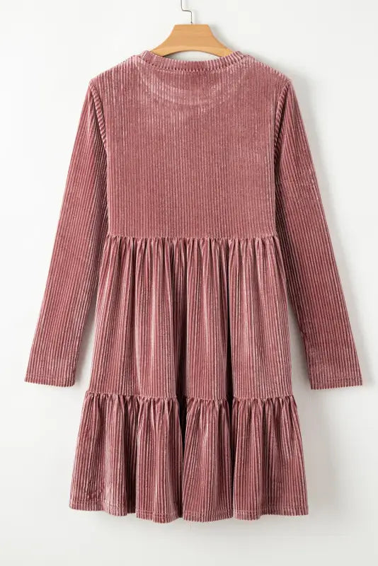 Dresses pale chestnut long sleeve tiered ribbed velvet dress