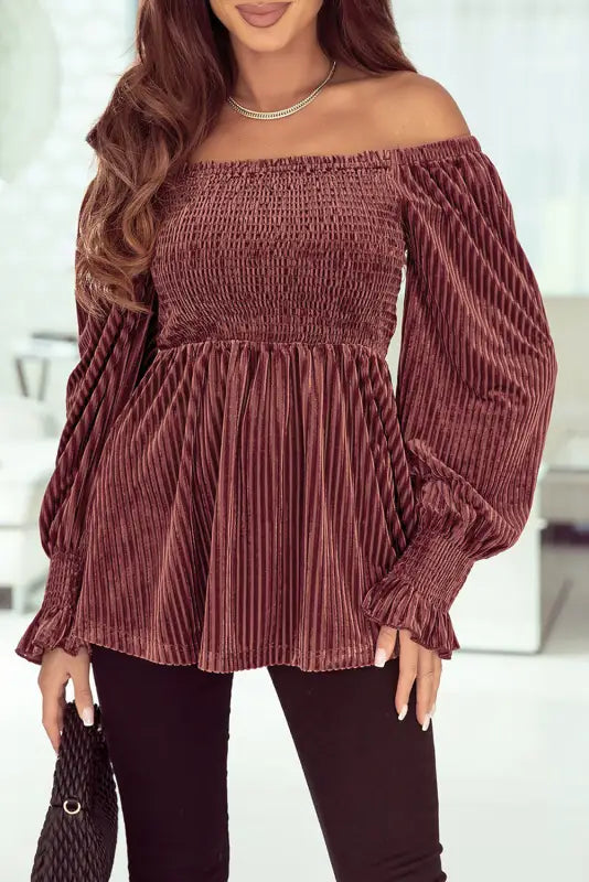 Dresses pale chestnut long sleeve tiered ribbed velvet dress