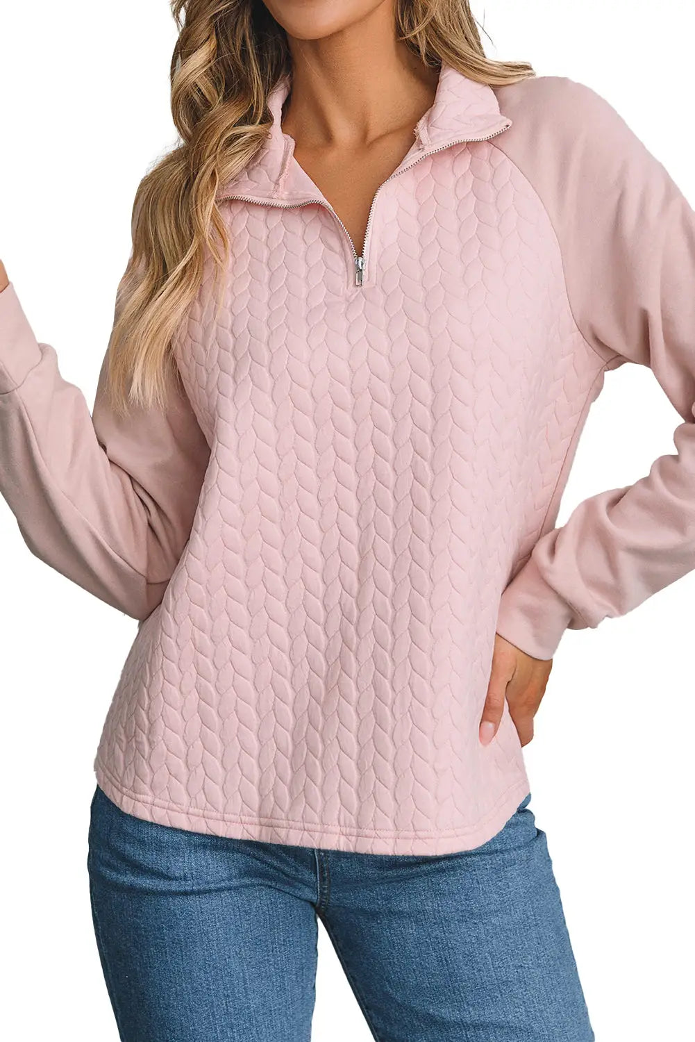 Pale chestnut side buttons cable textured sweatshirt - sweatshirts & hoodies