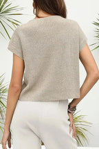 Pale Khaki Patch Pocket Short Sleeve Sweater - Fashionfitz