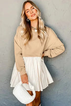 Pale Khaki Sweatshirt Poplin Mini Dress - Fashionfitz