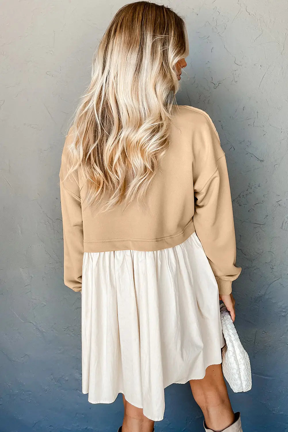 Pale khaki sweatshirt poplin mini dress - dresses