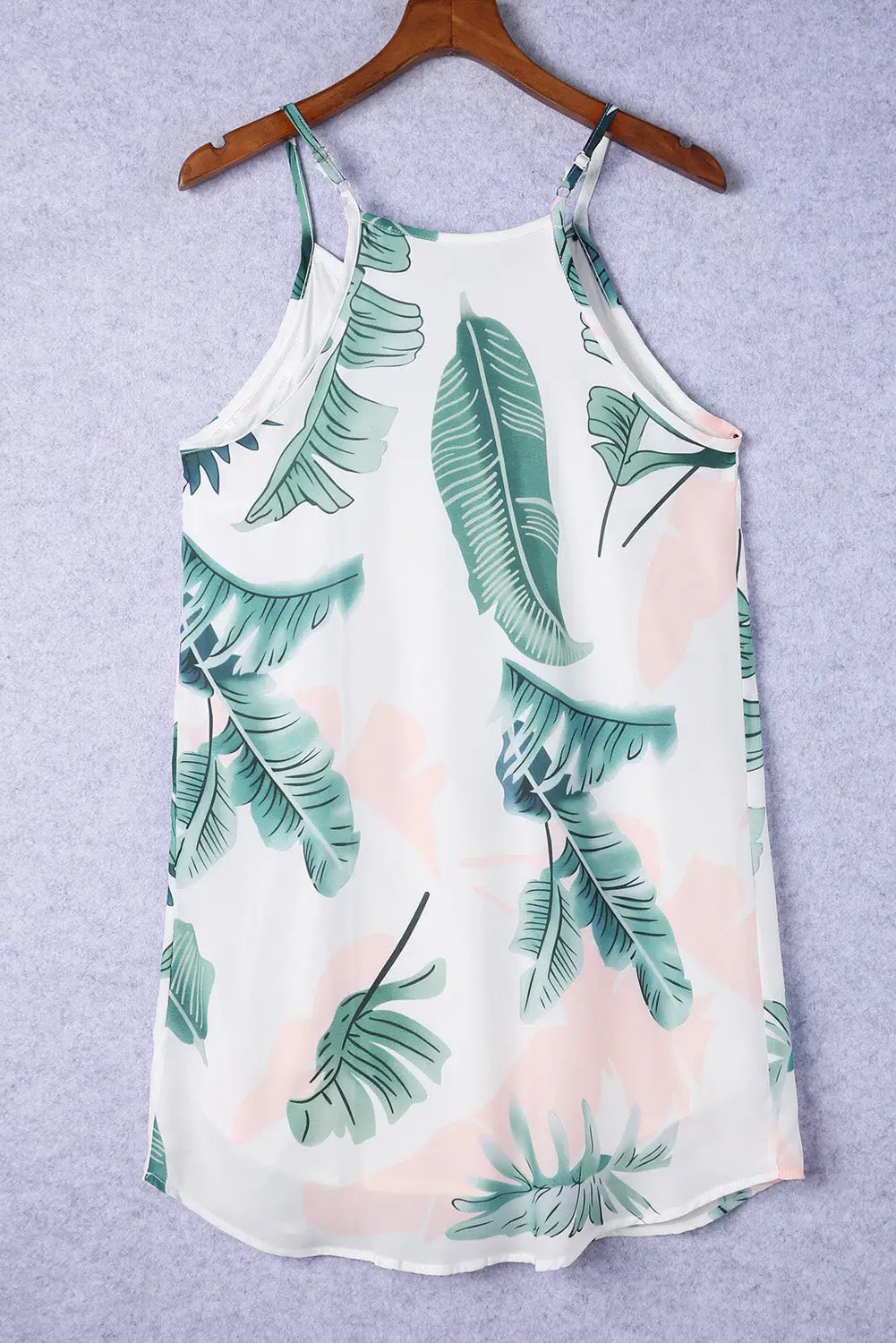 Palm tree leaf print ivory sleeveless dress - floral dresses