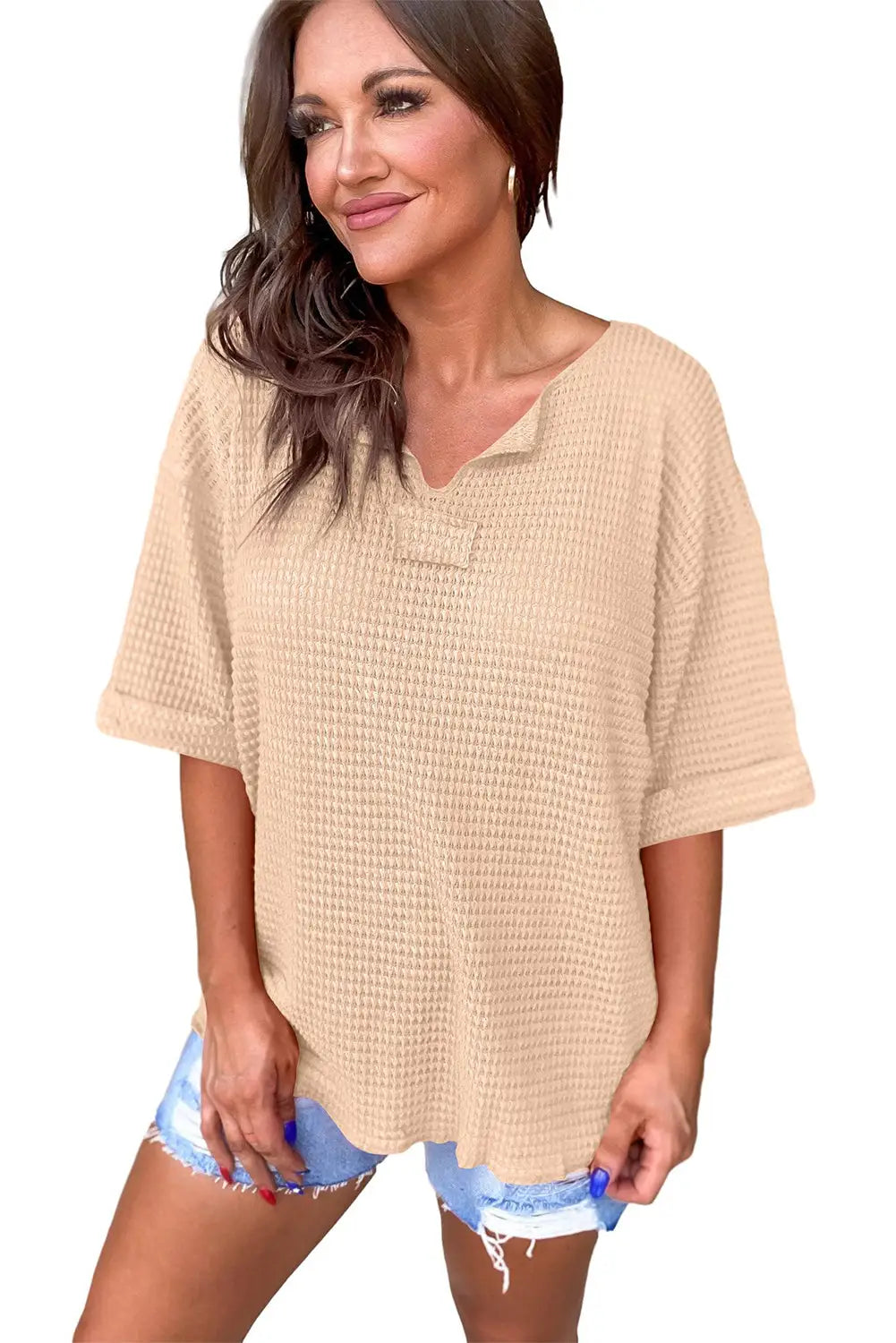Parchment cuffed short sleeve top - tops/tops & tees