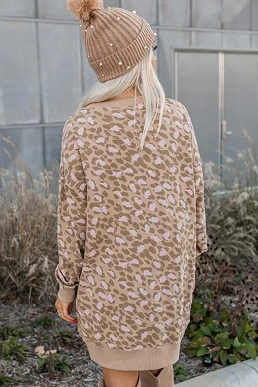 Parchment leopard print side pockets long sleeve mini dress - dresses