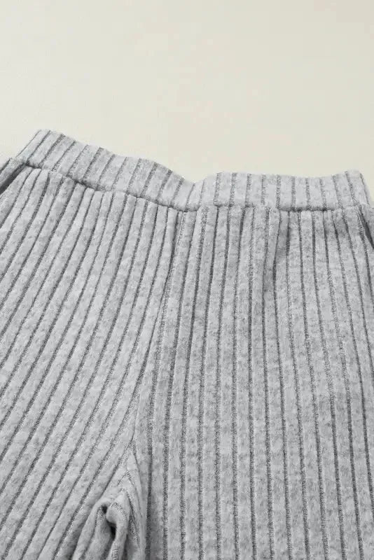 Parchment Plus Size Ribbed V Neck Pullover and Pants Set - Fashionfitz