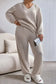 Parchment Plus Size Ribbed V Neck Pullover and Pants Set - Fashionfitz