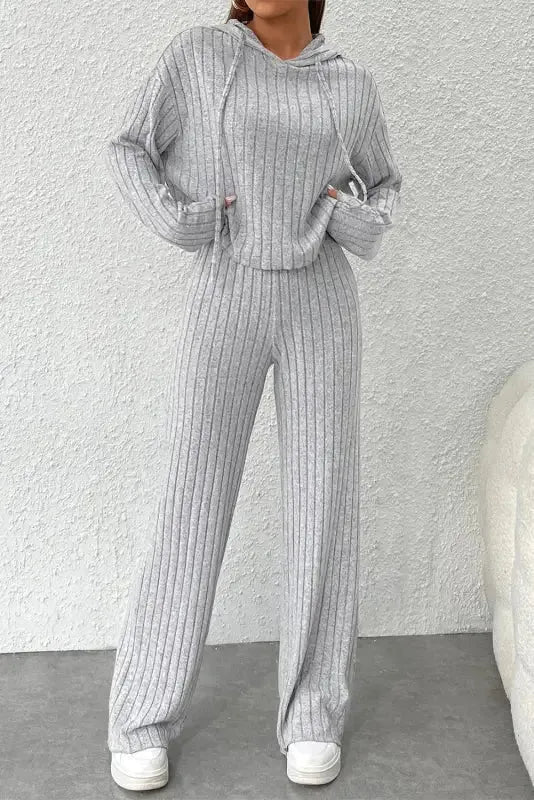 Parchment Plus Size Ribbed V Neck Pullover and Pants Set - Fashionfitz