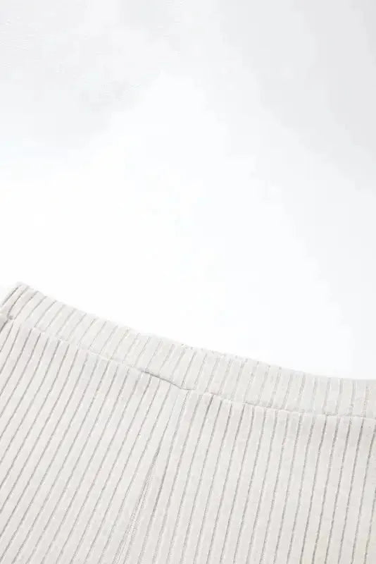 Parchment Plus Size Ribbed V Neck Pullover and Pants Set - Fashionfitz