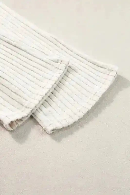 Wide leg hem of Ribbed V-Neck Set - Plus Size Pullover Pants showing relaxed fit and ribbed knit finish.