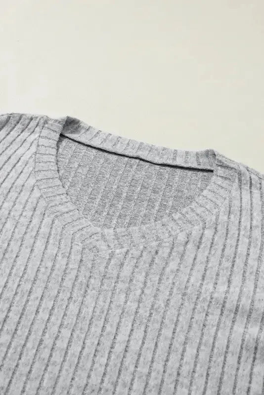 Parchment Plus Size Ribbed V Neck Pullover and Pants Set - Fashionfitz