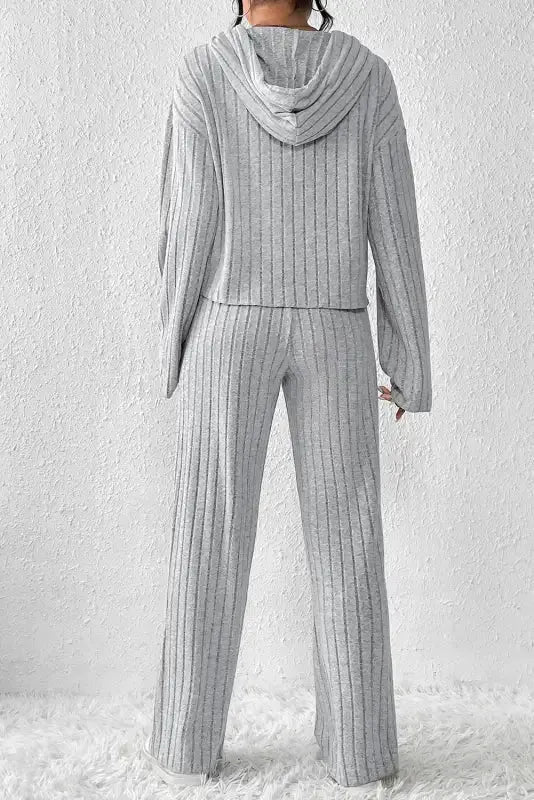 Parchment Plus Size Ribbed V Neck Pullover and Pants Set - Fashionfitz