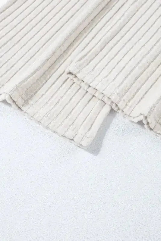 Parchment Plus Size Ribbed V Neck Pullover and Pants Set - Fashionfitz