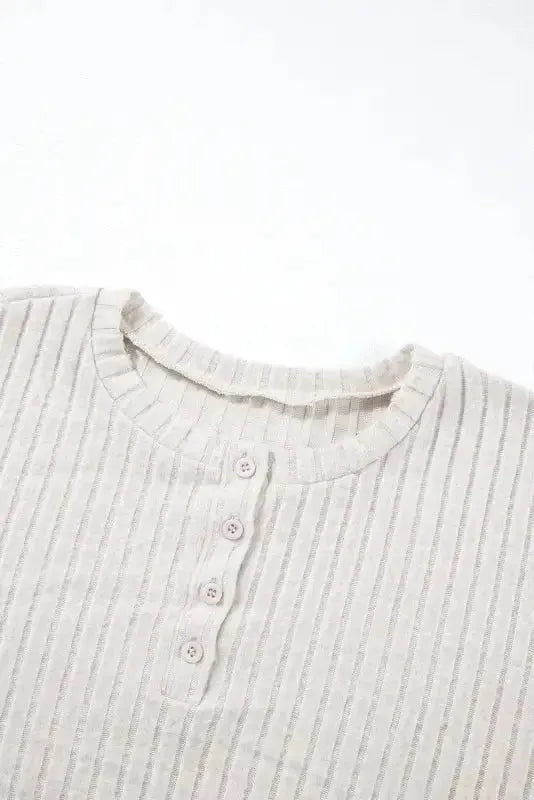 Parchment Plus Size Ribbed V Neck Pullover and Pants Set - Fashionfitz