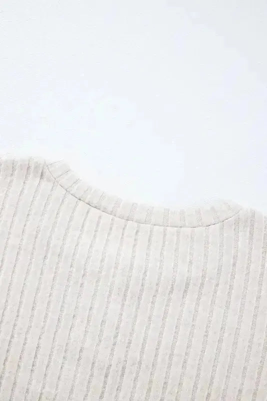 Parchment Plus Size Ribbed V Neck Pullover and Pants Set - Fashionfitz