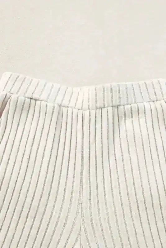 High waist detail of Ribbed V-Neck Set - Plus Size Pullover Pants with elastic waistband for added comfort and fit.
