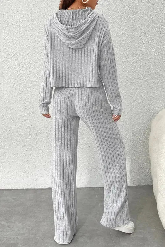 Parchment Plus Size Ribbed V Neck Pullover and Pants Set - Fashionfitz