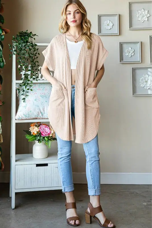 Parchment ribbed kimono - kimonos