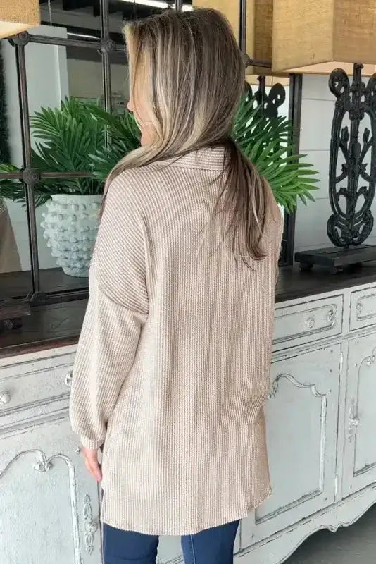 Back view of Sequin Patch Corded Overshirt showing button-front closure and textured cord fabric — Fashionfitz