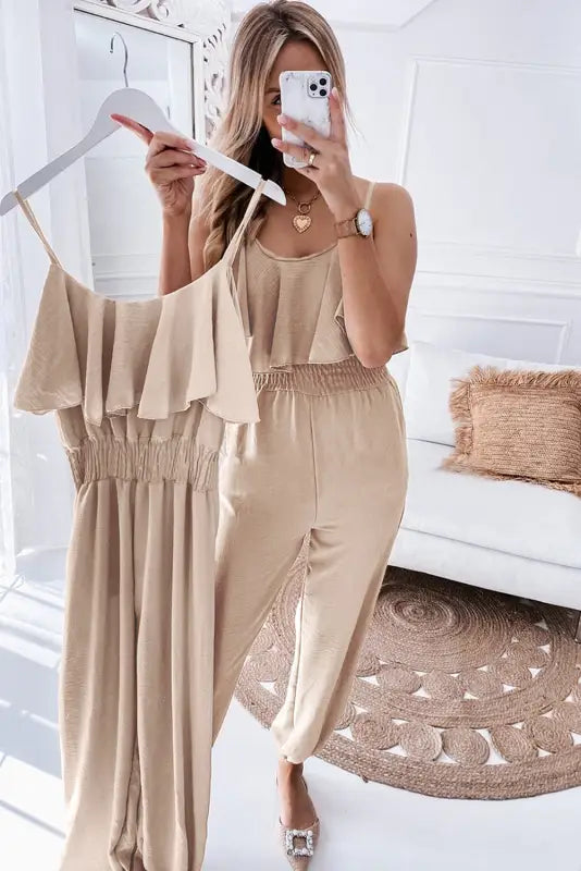 Parchment smocked jogger jumpsuit - jumpsuits