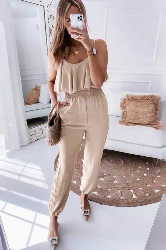 Parchment smocked jogger jumpsuit - jumpsuits