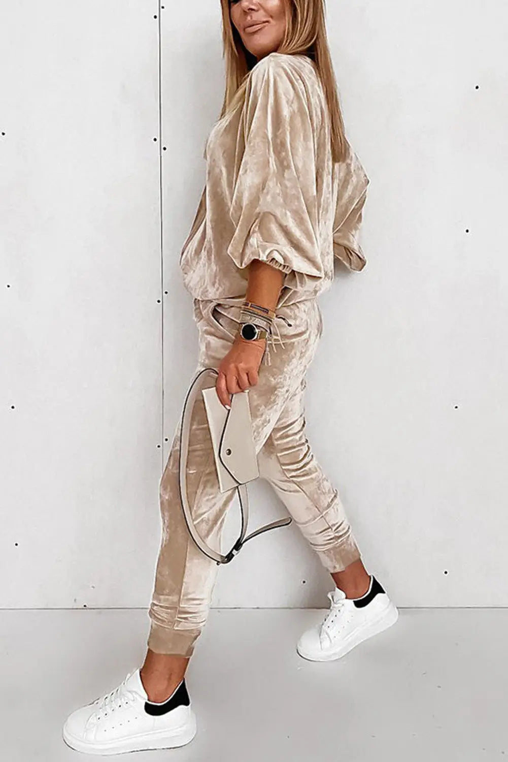 Parchment velvet zipped top and joggers two piece set - loungewear