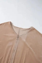 Parchment Velvet Zipped Top and Joggers Two Piece Set - Fashionfitz