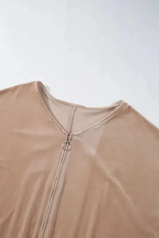 Parchment Velvet Zipped Top and Joggers Two Piece Set - Fashionfitz