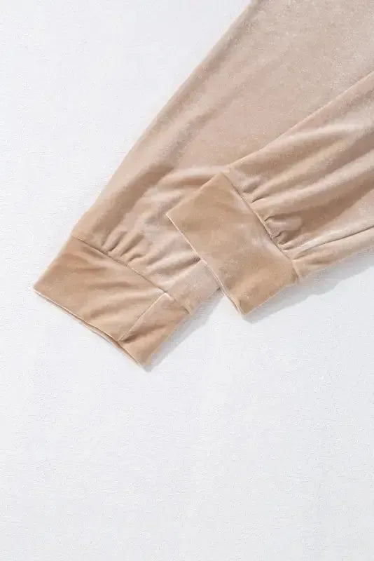 Parchment Velvet Zipped Top and Joggers Two Piece Set - Fashionfitz
